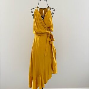 Elegant Yellow Wrap Dress